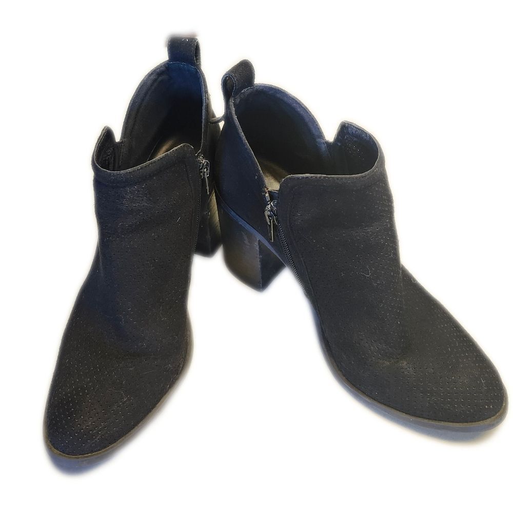 Madden Girl Evita Black Fabric Zip Up Heeled Booties, Size 9.5